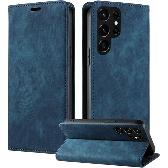 Vintage Wallet Stand Phone Case for OnePlus 10 9 R T Pro 5G, Magnetic Closure Card Holder Back Cover, Business Skin-Friendly Protective Shell(Blue,9RT 5G)