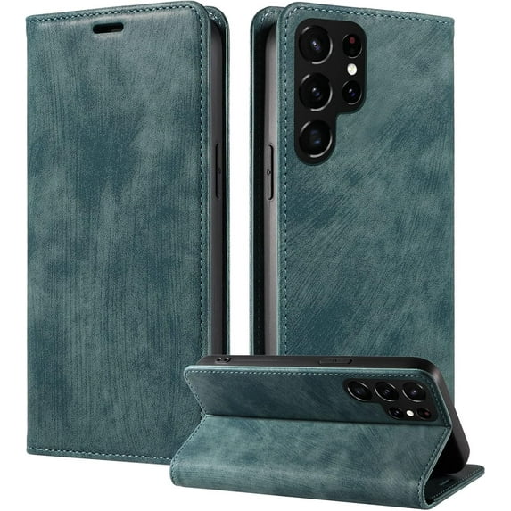 Vintage Wallet Stand Phone Case for Samsung Galaxy A70 A50 S A40 A30 A20 E A10, Magnetic Closure Card Holder Back Cover, Business Skin-Friendly Protective Shell(Green,A20/A30)