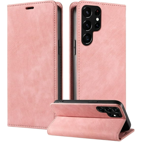 Vintage Wallet Stand Phone Case for Samsung Galaxy S10 4G 5G S9 S8 Plus E Lite, Magnetic Closure Card Holder Back Cover, Business Skin-Friendly Protective Shell(Pink,S10 4G)