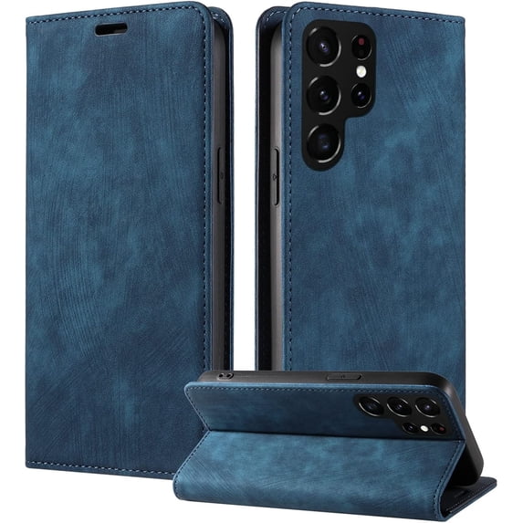 Vintage Wallet Stand Phone Case for Samsung Galaxy S10 4G 5G S9 S8 Plus E Lite, Magnetic Closure Card Holder Back Cover, Business Skin-Friendly Protective Shell(Blue,S10 Lite)