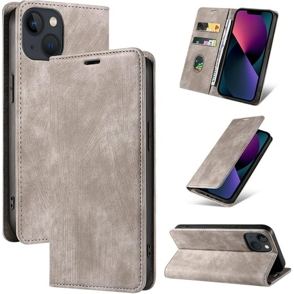 Vintage Wallet Stand Phone Case for iPhone X XS XR SE 8 7 6 6S Plus Max, Magnetic Closure Card Holder Back Cover, Business Skin-Friendly Protective Shell(Gray,X/XS)