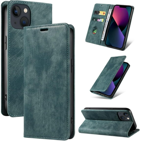 Vintage Wallet Stand Phone Case for iPhone X XS XR SE 8 7 6 6S Plus Max, Magnetic Closure Card Holder Back Cover, Business Skin-Friendly Protective Shell(Green,XS Max)