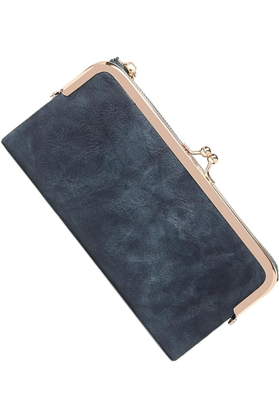 Vintage Wallets for Women Large Bifold Kiss Lock Wallet for Women Leather Zip Clutch Coin Purse