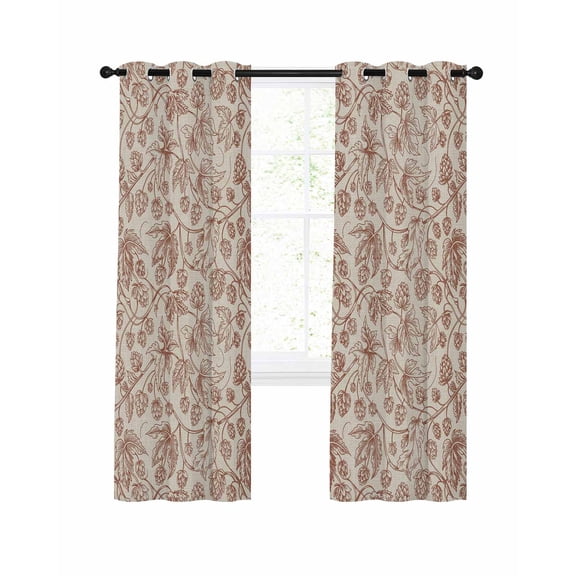 Vintage Wallpaper Blackout Curtains for Bedroom Living Room, Brown Leaf Flower Plants Texture 96 In Long Thermal Insulated Room Darkening Drapes Grommet Window Treatments, 52 x 96 In
