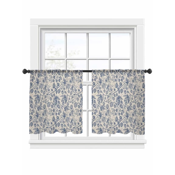 Vintage Wallpaper Sheer Curtains 2 Panels Set Blue Leaf Flower Plants Texture Sheer Window Curtains Light Filtering Rod Pocket Voile Drapes for Bedroom Living Room 52"x54"