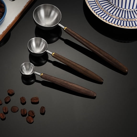 Vintage Walnut Handle Coffee Measuring Spoon, Stainless Steel, Multifunctional Kitchen Baking Tool for Milk , Spices, Compact, 12.3cm, Silver