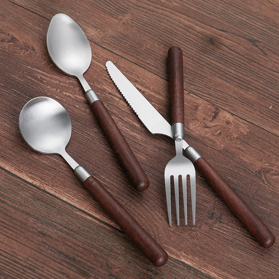 Vintage Walnut Wood Handle Silverware Set- Premium Stainless Steel with Wood Handle Flatware Cutlery Set for Home Kitchen Dining(4 Piece set)