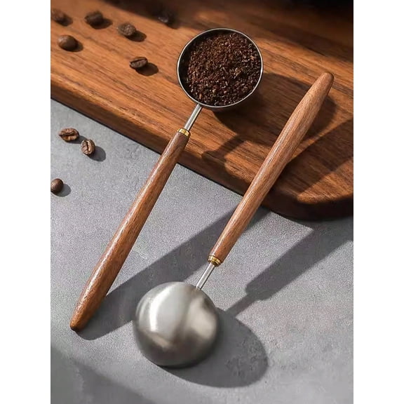 Vintage Walnut Wood Handle Stainless Steel Coffee Spoon, Tea Scoop & Seasoning Spoon