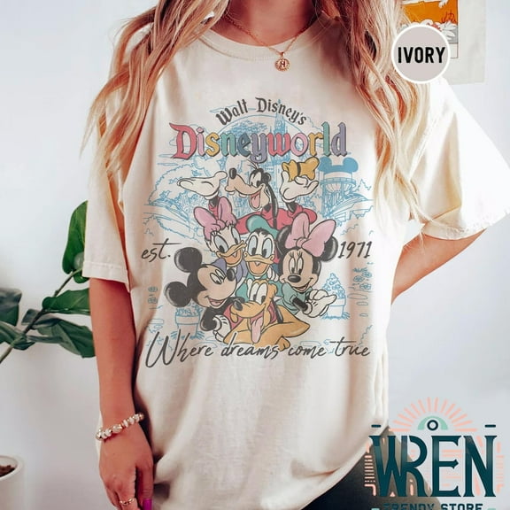 Vintage Walt Disney Disneyworld Est 1971 Comfort Colors T-Shirt , Disney Family Vacation 2025 Shirt, Disney Group,Ivory color,size L