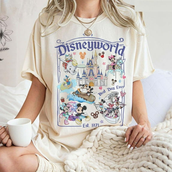 Vintage Walt Disney Disneyworld Est 1971 Shirt, Disneyworld Shirt, Disney Family Vacation 2025 Shirt, Disney Trip Tee,Sand Color,Size XL