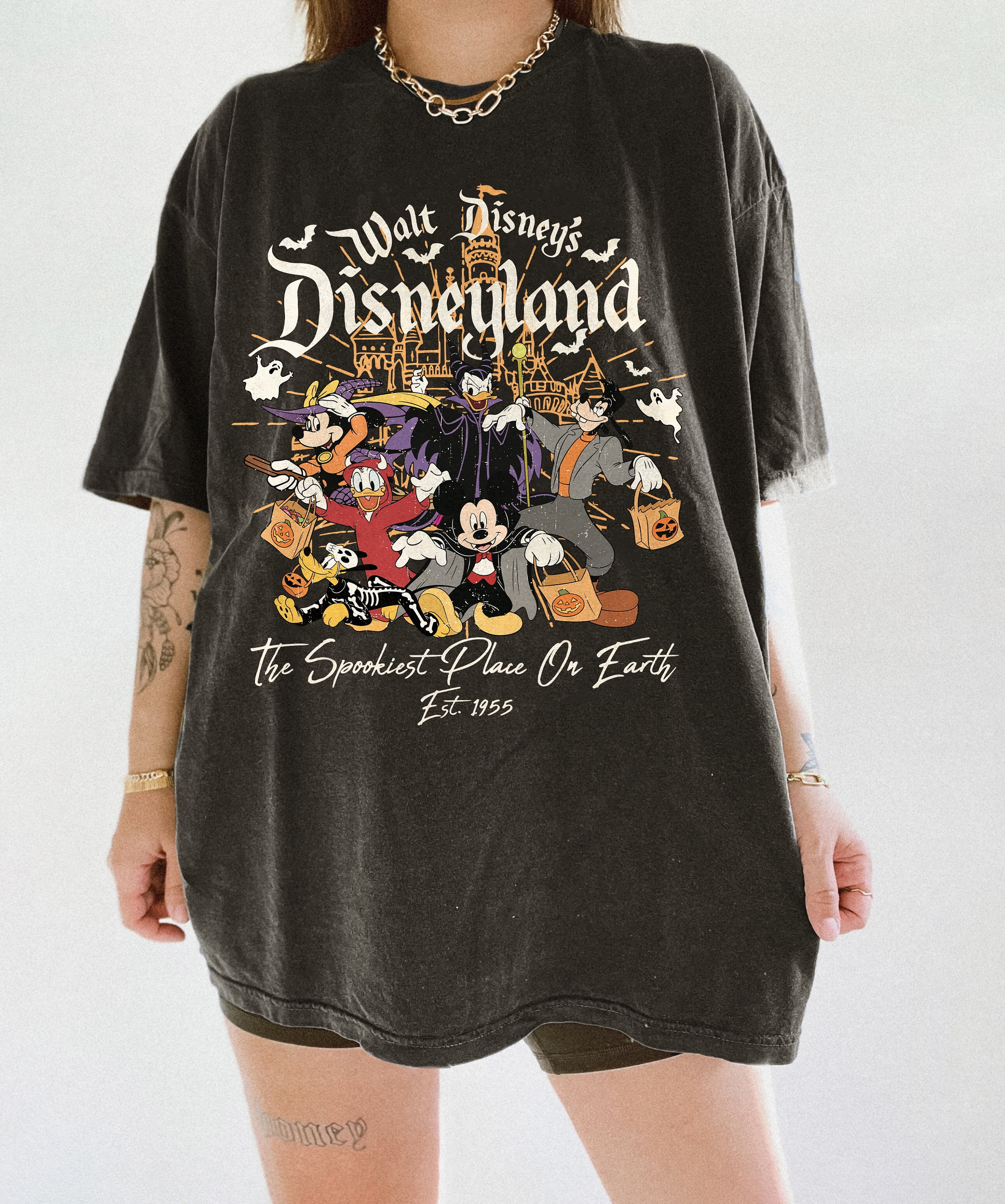 VISTACASE Vintage Walt Disney'S Disneyland Halloween Shirt, Disneyland Halloween Shirt, Mickey And Friends Hal, Unisex Tshirt Size S New|Funny Birthday Cotton Tee Vintage Gift For Men Women