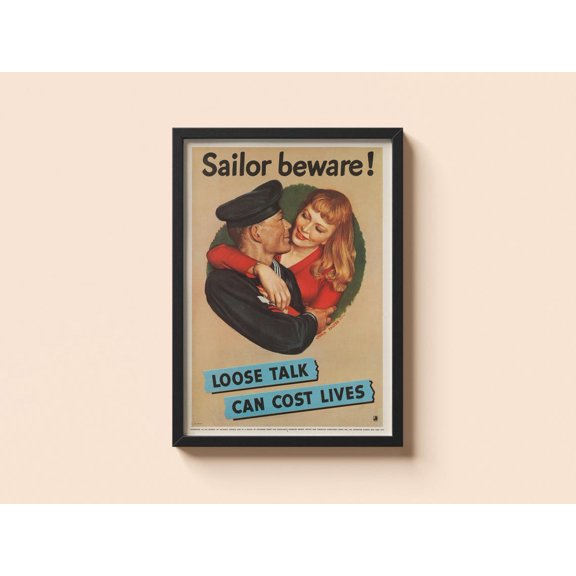 Vintage War Boston Public Library Sailor Beware Propaganda Home Decor Office Wall Art