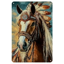 Vintage War Horse Iron Wall Art, 8x12 Inch Multipurpose Metal Decorative Sign, Indigenous Culture Warrior Theme, No Electricity Needed, Easy Mounting for Living Room and Bedroom, Western Home Decor
