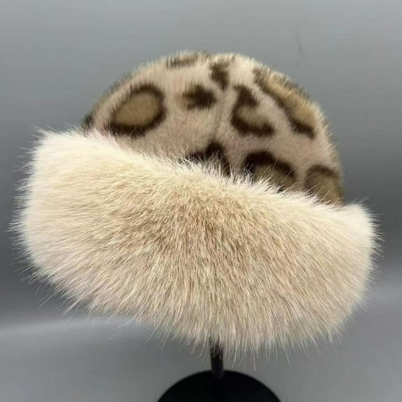 Vintage Warm Women Mongolian Hat Leopard Print Fluffy Fur Fisherman Hats Ladies Winter Plush Warmer Basin Cap