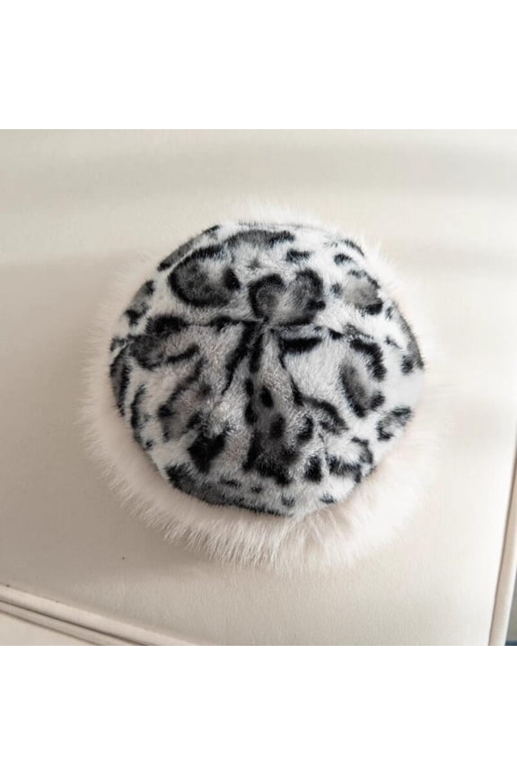 Vintage Warm Women Mongolian Hat Leopard Print Fluffy Fur Fisherman Hats Ladies Winter Plush Warmer Basin Cap