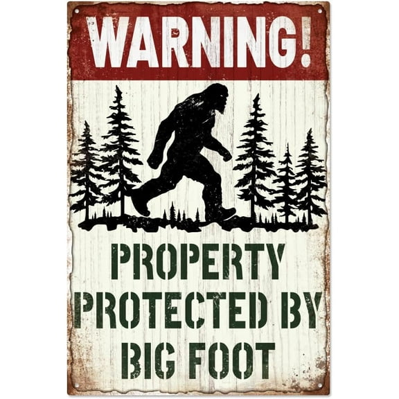 Vintage Warning Property Protected by Big Foot Metal Tin Sign 7.8x11.8 Inch Funny Retro Home Yard Street Outdoor Tin Sign Cute Big foot Gifts Wall Art Poster Plaque Decor for Garage Man Cave