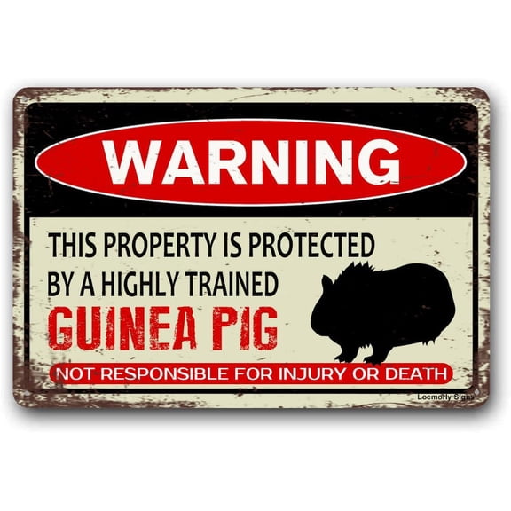 Vintage Warning Property Protected By Guinea Pig Sign, 8x12 Inch, Retro Aluminum Sign for Guinea Pig Lovers