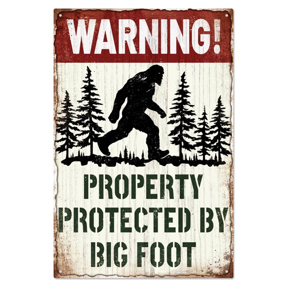 Vintage Warning Property Protected by Big Foot Metal Tin Sign 7.8x11.8 Inch Funny Retro Home Yard Street Outdoor Tin Sign Cute Big foot
