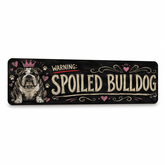 Vintage "Warning Spoiled Bulldog" Chalkboard Metal Sign - 15"x 5" Pet Wall Decor for Dog Lovers & Cat Parents