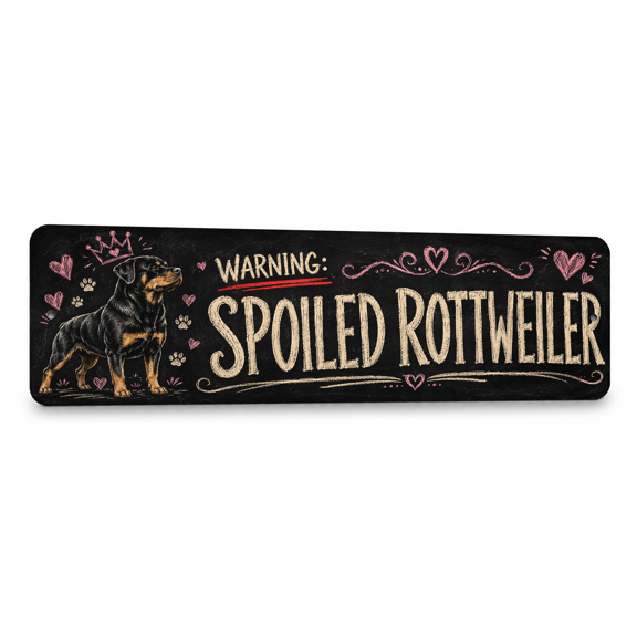 Vintage "Warning Spoiled Rottweiler" Chalkboard Metal Sign - 15"x 5" Pet Wall Decor for Dog Lovers & Cat Parents