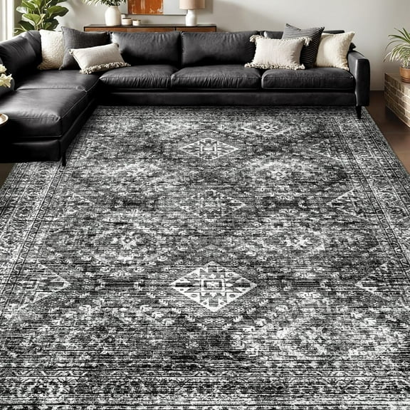 Vintage Washable Area Rugs Living Room Rug Low Pile Boho Farmhouse Floor Mat For Bedroom Dining Room Under Kitchen Table, Non-Slip Stain Resistant Soft Large Carpet For Home Decor 1x2ft
