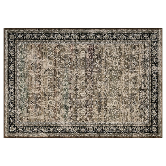 Vintage Washable Floral Area Rug, Non-Slip Indoor Soft Distressed Carpet, Traditional Accent Low Pile Non-Shedding Throw for Living Room Bedroom Dining Room Nursery