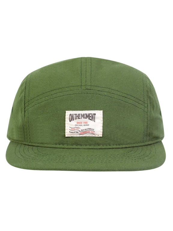 Vintage Washed 5-Panel Baseball Cap, Adjustable Cotton Jockey Hat with Patch Logo, 4 Colors for Men and Women