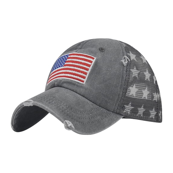 Vintage Washed American Flag Patch Trucker Hat, Star Print Mesh Back Baseball Cap, Distressed Curved Brim Adjustable Outdoor Sports Dad Hat for Men Women 4th of July Daily Wear