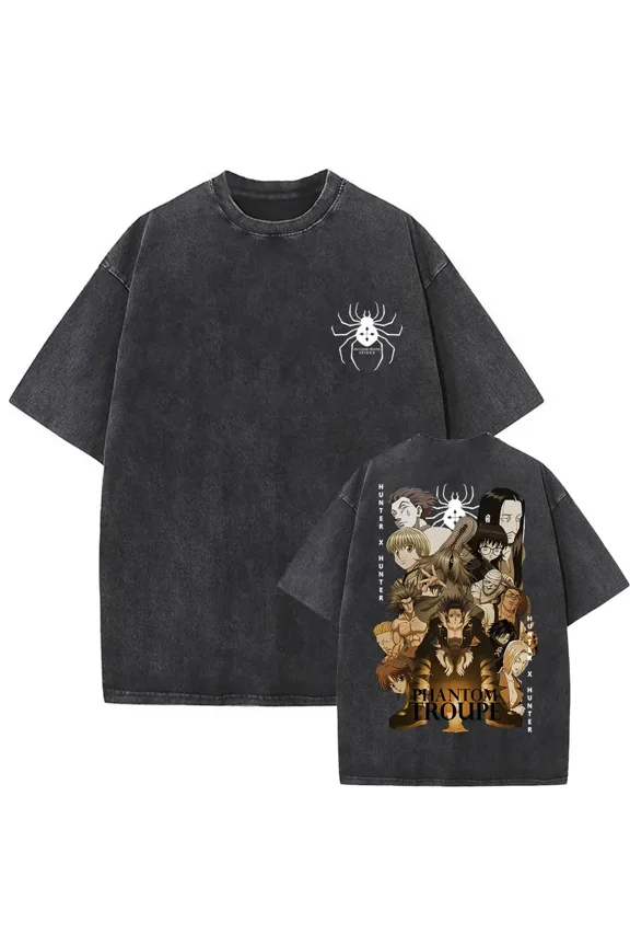 Vintage Washed Anime Hunter X Hunter Aizakku Netero Meruem Print T Shirts Men Manga Fashion Trend Oversized Short Sleeve T-shirt