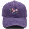 thumbnail image 1 of Vintage Washed Baseball Cap, Hand Embroidered Flower Design Trucker Style Hat, Adjustable Sun Hat for Women Men, Casual Outdoor Unisex Cap for Daily Wear - Purple, 1 of 4
