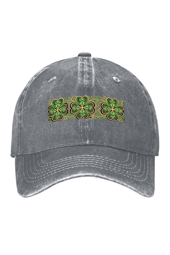 Vintage Washed Baseball Cap for Men and Women, Adjustable Low Profile Dad Hat, Cotton Curved Brim Casual Outdoor Hat,Celtic Shamrock Pattern