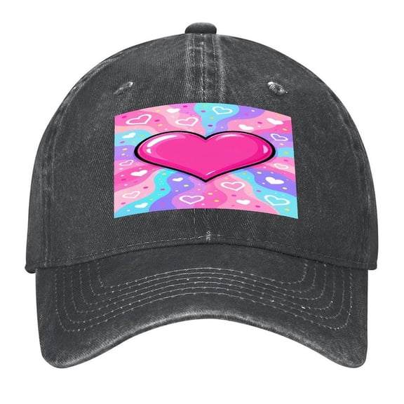 Vintage Washed Baseball Cap for Men and Women, Adjustable Low Profile Dad Hat, Cotton Curved Brim Casual Outdoor Hat,Colorful Hearts