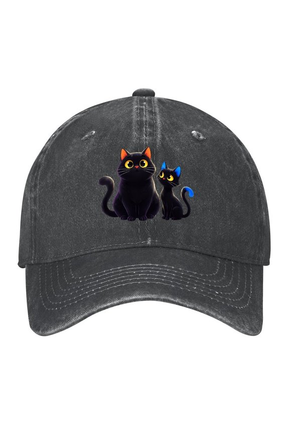 Vintage Washed Baseball Cap for Men and Women, Adjustable Low Profile Dad Hat, Cotton Curved Brim Casual Outdoor Hat,Cute Black Cats