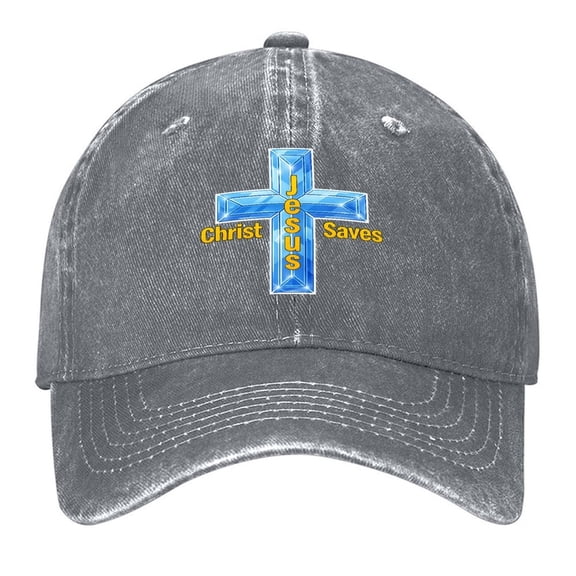 Vintage Washed Baseball Cap for Men and Women, Adjustable Low Profile Dad Hat, Cotton Curved Brim Casual Outdoor Hat,Jesus Saves Cross