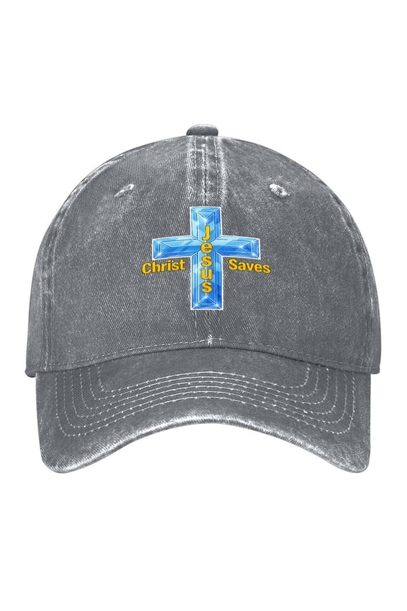 Vintage Washed Baseball Cap for Men and Women, Adjustable Low Profile Dad Hat, Cotton Curved Brim Casual Outdoor Hat,Jesus Saves Cross