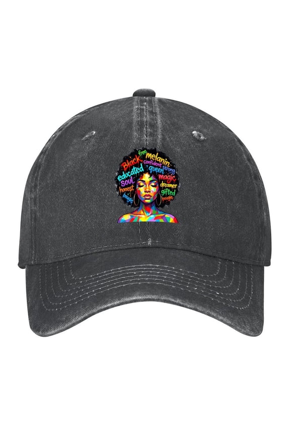 Vintage Washed Baseball Cap for Men and Women, Adjustable Low Profile Dad Hat, Cotton Curved Brim Casual Outdoor Hat,Melanin Afro Queen