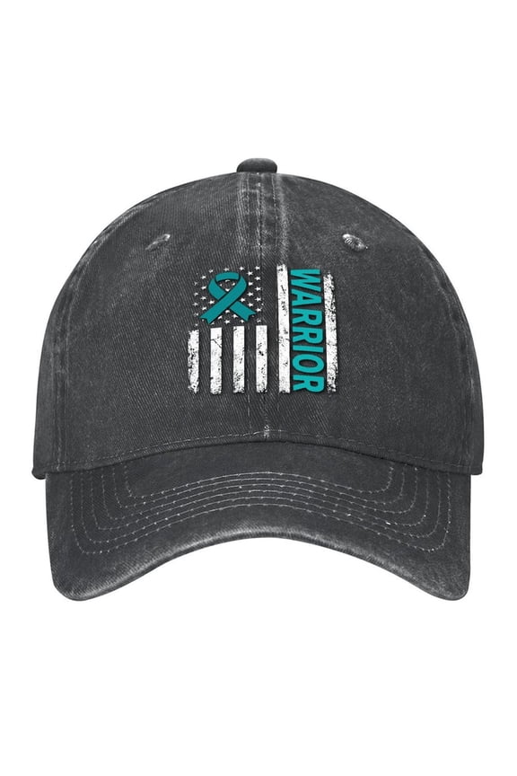 Vintage Washed Baseball Cap for Men and Women, Adjustable Low Profile Dad Hat, Cotton Curved Brim Casual Outdoor Hat,Teal Ribbon Warrior