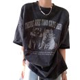 thumbnail image 1 of Vintage Washed Black Short Sleeve T-Shirt - Relaxed Fit Retro Portrait Graphic Tee with Text, Machine Washable Summer Casual Top, 1 of 5