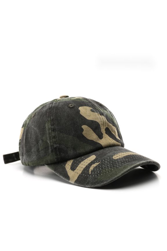 Vintage Washed Camo Baseball Cap, Unstructured Grey-Green Dad Hat-army green