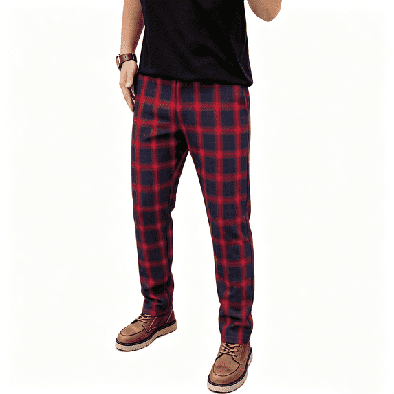GINGTTO Men's Stretch Casual Plaid Chino Pants Slim Fit Dress Pants