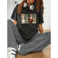 thumbnail image 1 of Vintage Washed Christmas T-Shirt, Retro Santa Snowman Reindeer Tree Graphic Tee for Women, 1 of 4