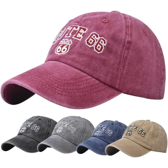 Vintage Washed Cotton Baseball Caps for Women Men Classic Route 66 Embroidered Sun Protection