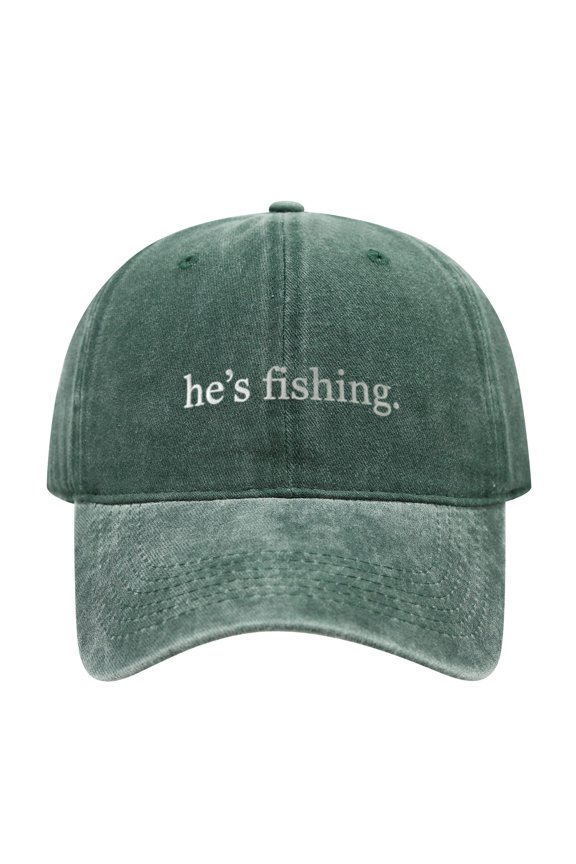 Vintage Washed Cotton Baseball Dad Hat for Adults, He's Fishing Letter Embroidered Adjustable Casual Outdoor Fishing Cap for Men Women