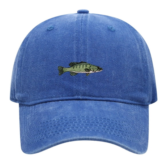 Vintage Washed Cotton Baseball Dad Hat for Adults, Small Mouth Bass Fish Embroidered Adjustable Casual Outdoor Fishing Cap for Men Women