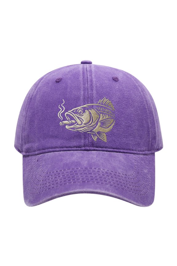 Vintage Washed Cotton Baseball Dad Hat for Adults, Trout Smoking Angler Embroidery Adjustable Casual Outdoor Fishing Cap for Men Women