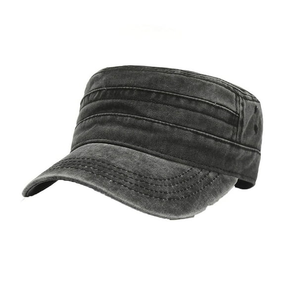 Vintage Washed Cotton Flat Top Caps by KLOY2K - Denim Material, Unisex Outdoor Sports Baseball Hats, Casual Sun Protection Caps, Popular Retro Style,Black,One Size