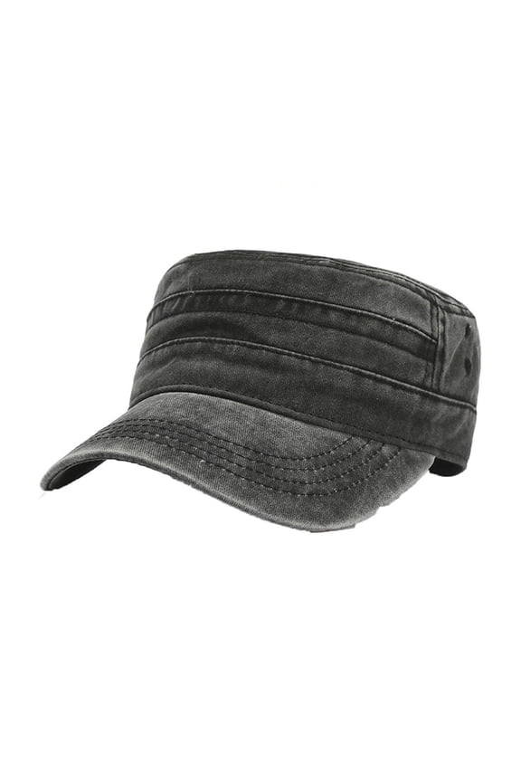 Vintage Washed Cotton Flat Top Caps by KLOY2K - Denim Material, Unisex Outdoor Sports Baseball Hats, Casual Sun Protection Caps, Popular Retro Style,Black,One Size