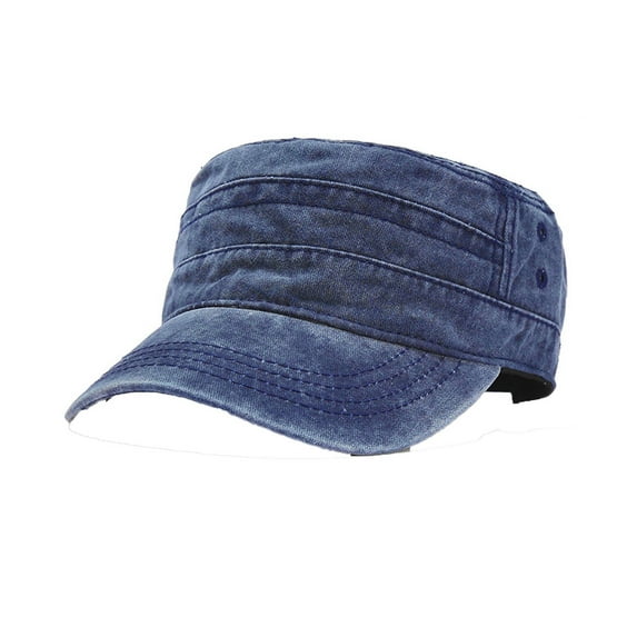 Vintage Washed Cotton Flat Top Caps by KLOY2K - Denim Material, Unisex Outdoor Sports Baseball Hats, Casual Sun Protection Caps, Popular Retro Style,Navy,One Size