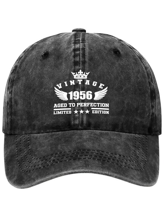 Vintage Washed Denim 1956 70Th Birthday Baseball Cap Crown Wing Print Adjustable Souvenir Gift Hat For Parents Men Women Daily Outdoor(Pattern C-25Cm)