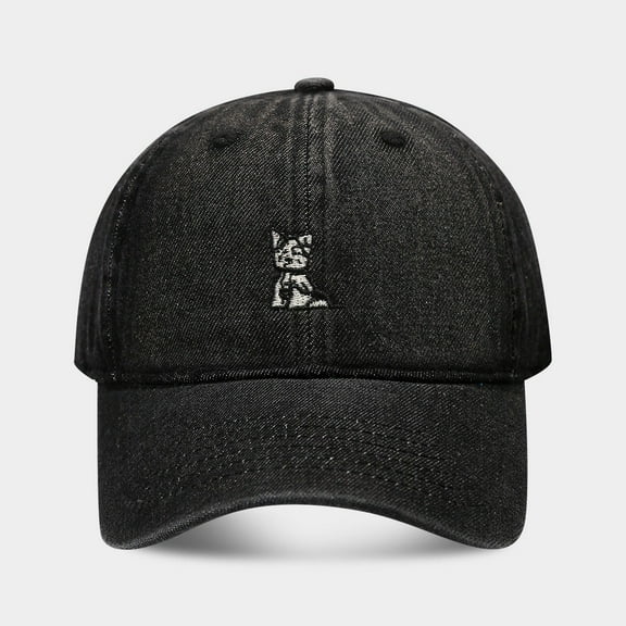 Vintage Washed Denim Baseball Cap Cartoon Dog Embroidery Hat Adjustable for Men Women